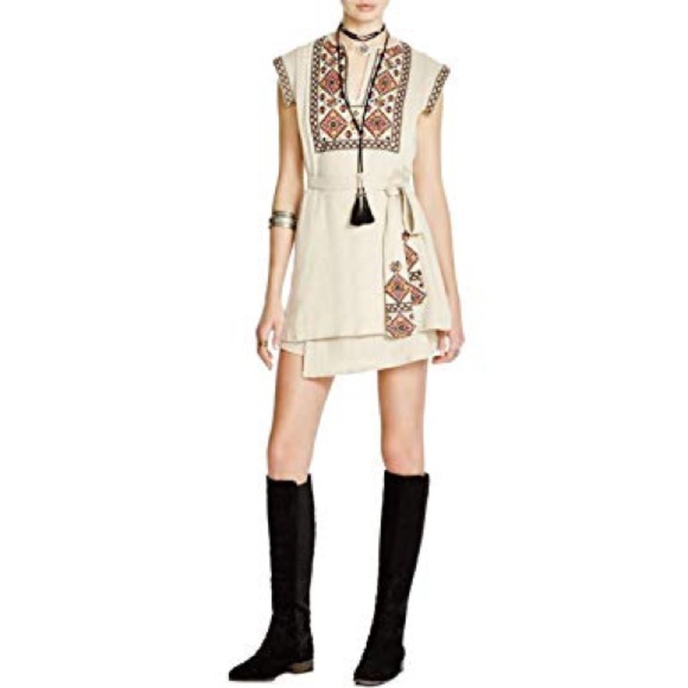 Free People Embroidered Wrap Dress Small